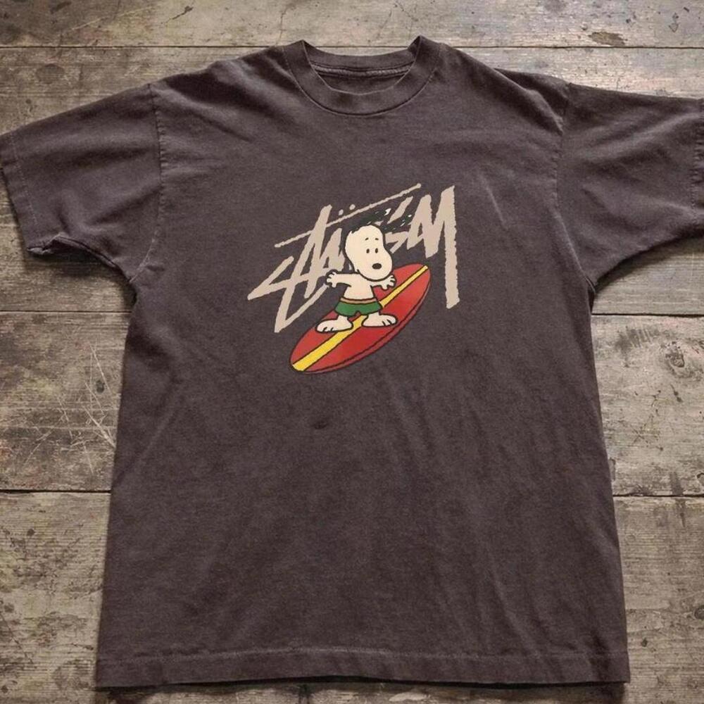 Gildan Men Brown T-Shirt St_Ssy X Peanuts Snoopy Surfing Brown T-Shirt